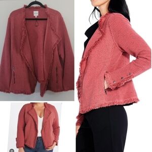 Nic + Zoe Michaela Fringe Textured Knit Mauve Pink Jacket Cardigan
